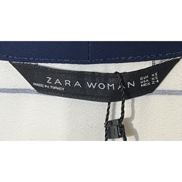 New ZARA White & Navy Blue Stripes High Low V-Neck Tunic Top - Picture 6 of 10